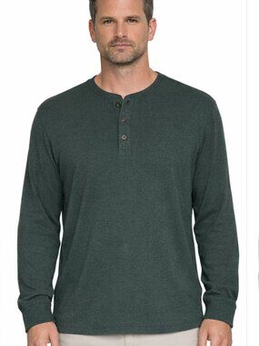 The Foundry Supply Co. Forest Green Waffle Knit Henley Long Sleeve 2XL Cotton